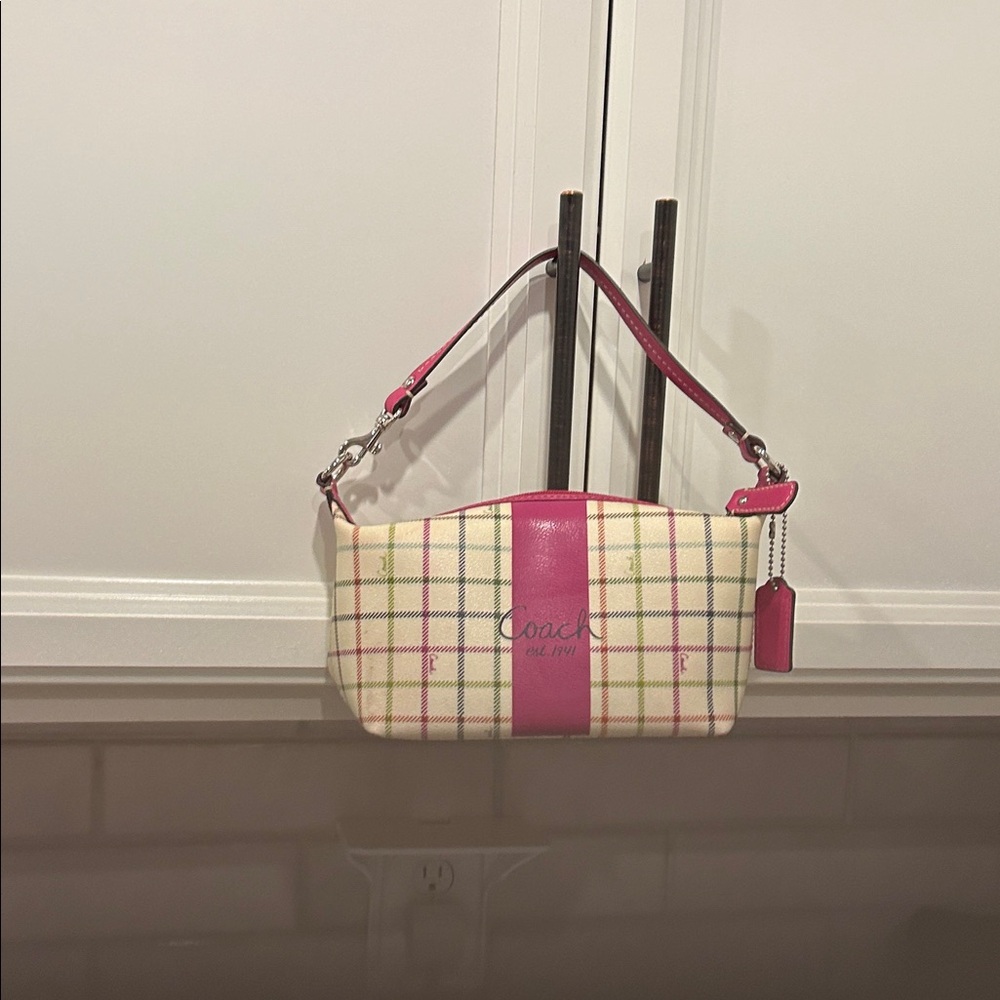 Coach Pink and Cream Plaid  Mini bag